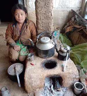 Locally made smokeless stove, Humla, made from free local materials, saving firewood & keeping smoke out of the kitchen