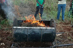 One of the RoCC biochar kilns the farmers use to make biochar